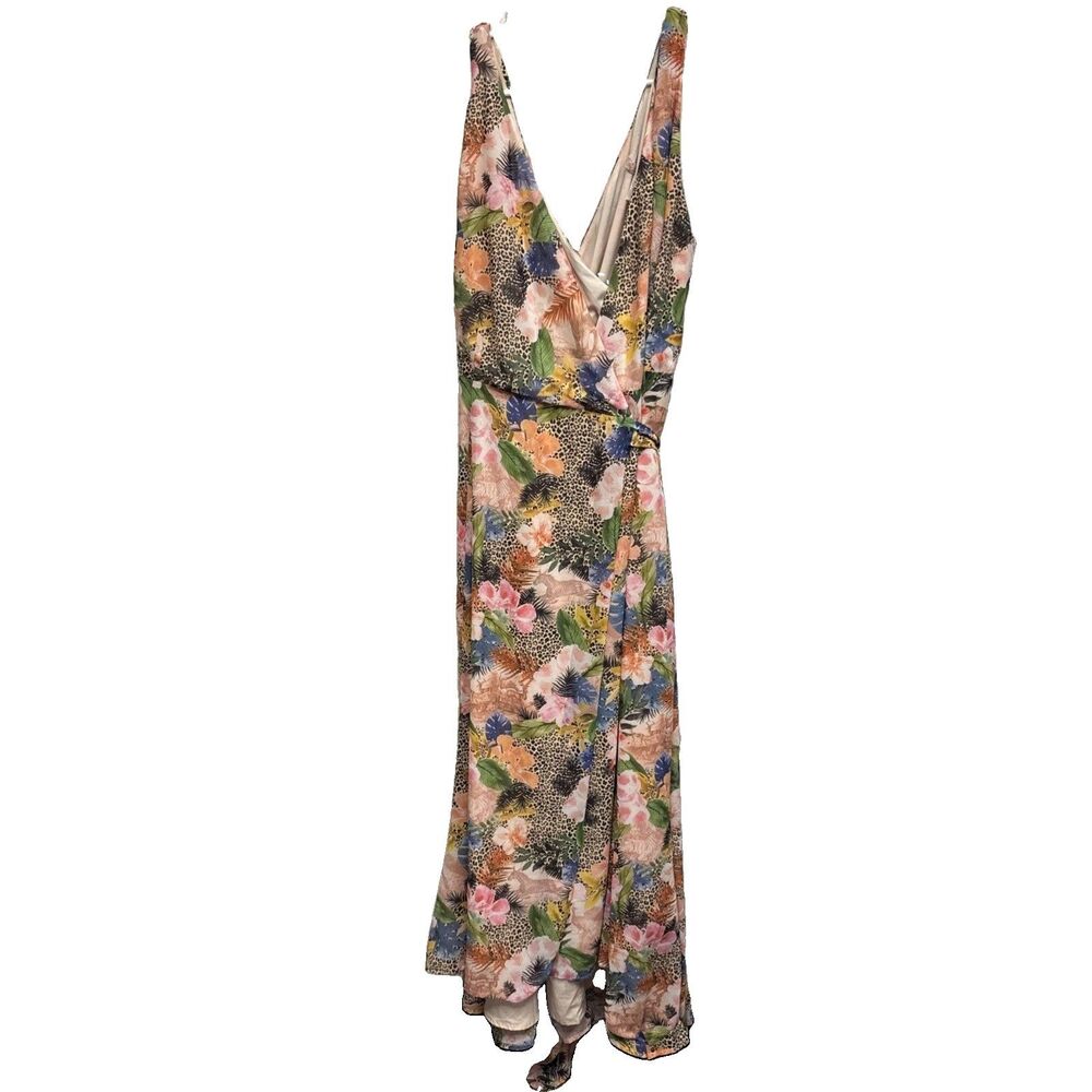 Anthropologie Hutch Wrap Dress 1X Lined Sleeveless V Neck Animal Floral Print